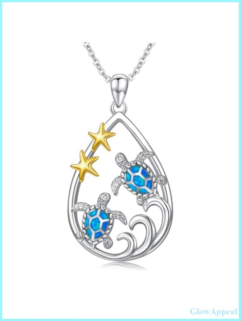 Sterling Silver Sea Turtle Opal Pendant Necklace for Women Ocean Animal Jewelry